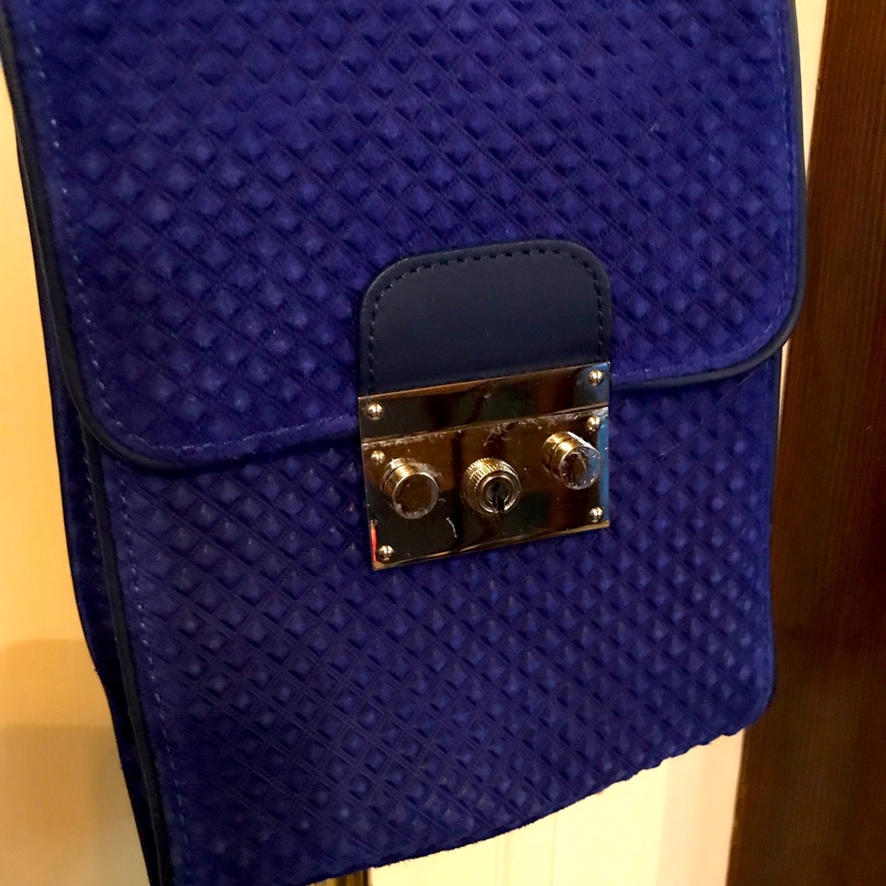 LAMB, royal blue embossed leather cross strap purse